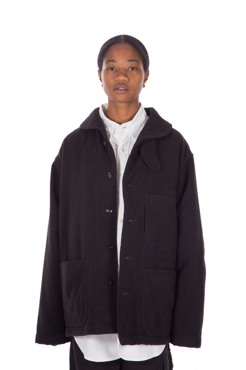 Shawl Collar Cover Jacket Black Polyester Fake Melton