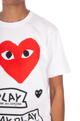 Multi Heart Print Tee White Red
