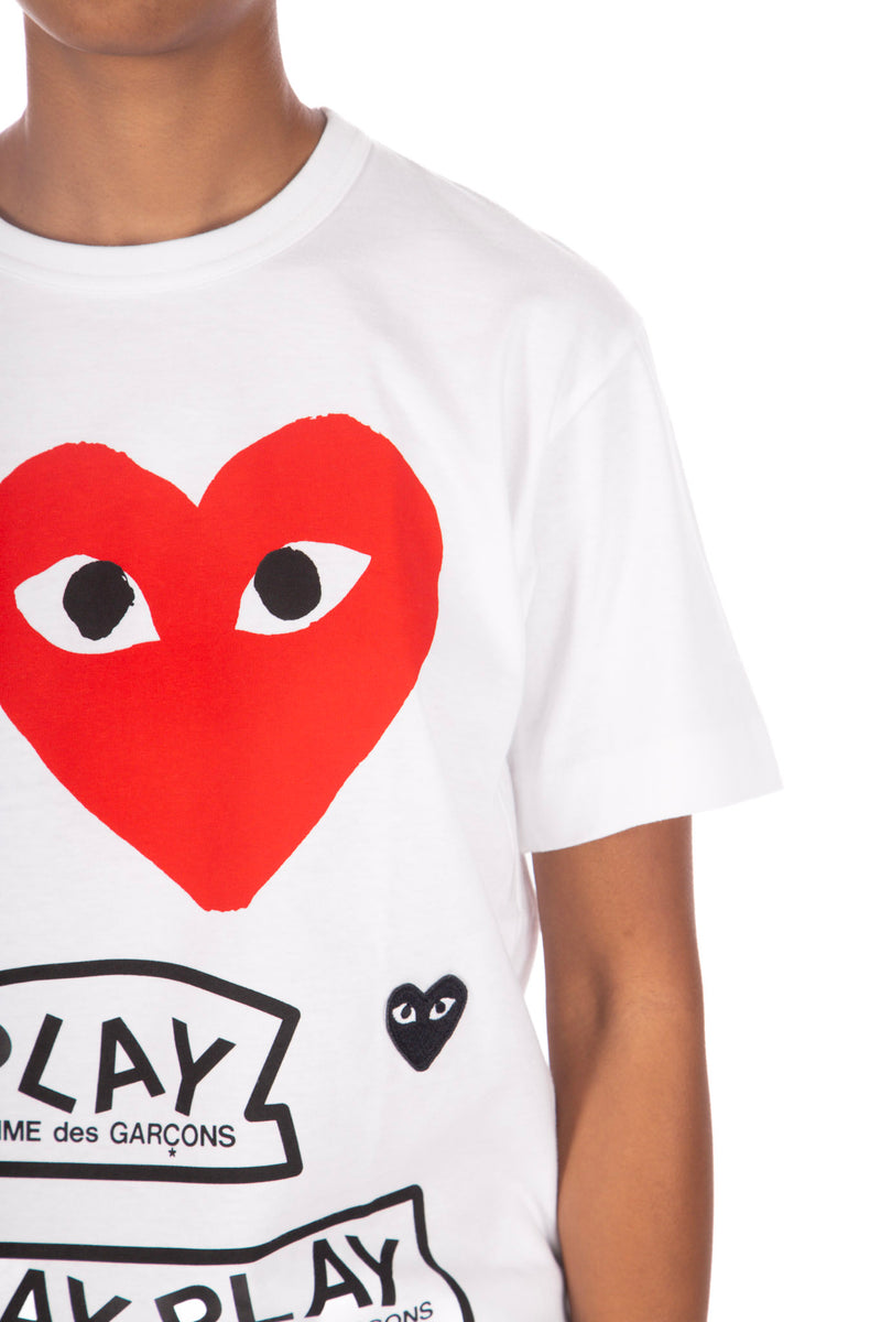 Multi Heart Print Tee White Red